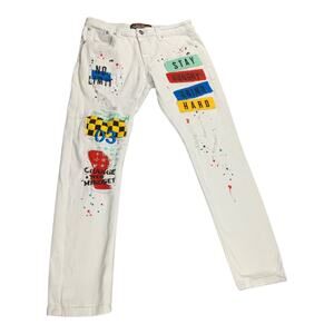 Copper Rivet White Distressed Jeans Stay Hungry Grind Hard Men’s 34x32